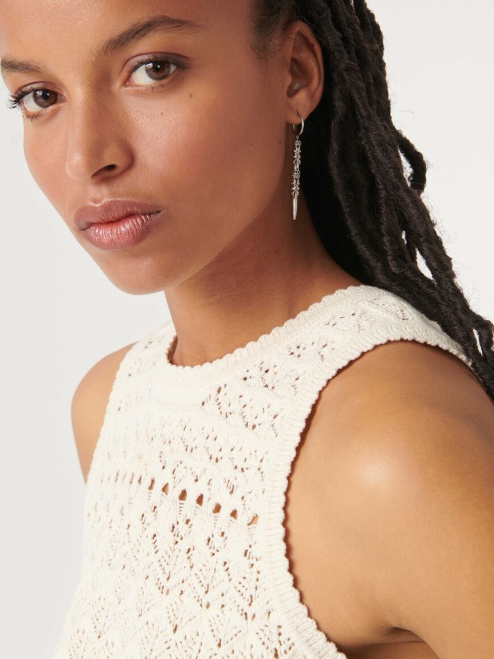 Organic Cotton ✨Crochet Button-Back ✨Crop Tank Top in Cream✨ - Picture 12 of 15